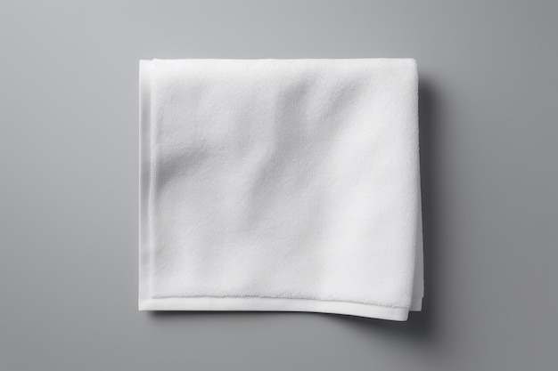 A mock up template of a white cotton towel designed to resemble a fabric wiper is displayed on a gre