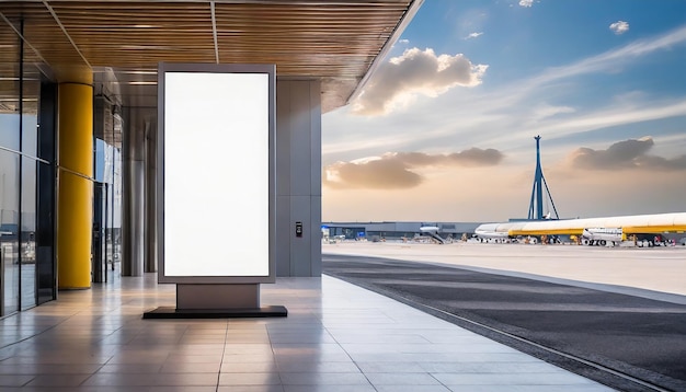 Photo mock up vertical billboard standing near the entrance in airport