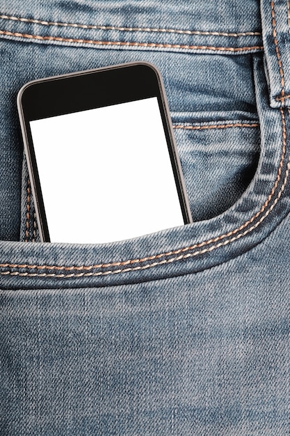 Mock up with modern  smartphone in jeans pocket. 