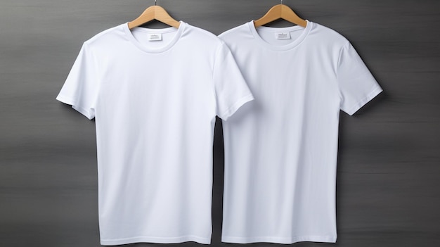 mockup background Two white tshirts placed side by side on gray