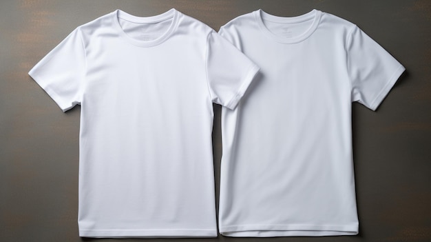 mockup background Two white tshirts placed side by side on gray