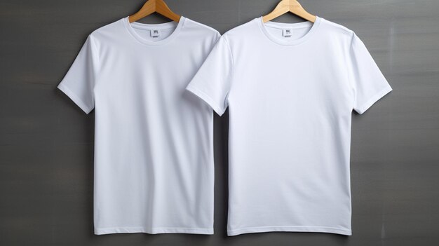 mockup background Two white tshirts placed side by side on gray