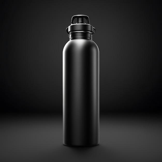 Mockup of black sports water bottle on black background generative ai