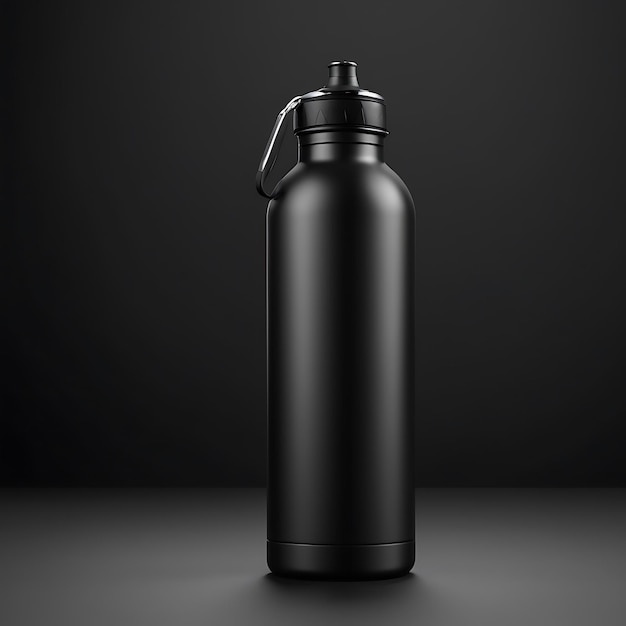 Photo mockup of black sports water bottle on black background generative ai