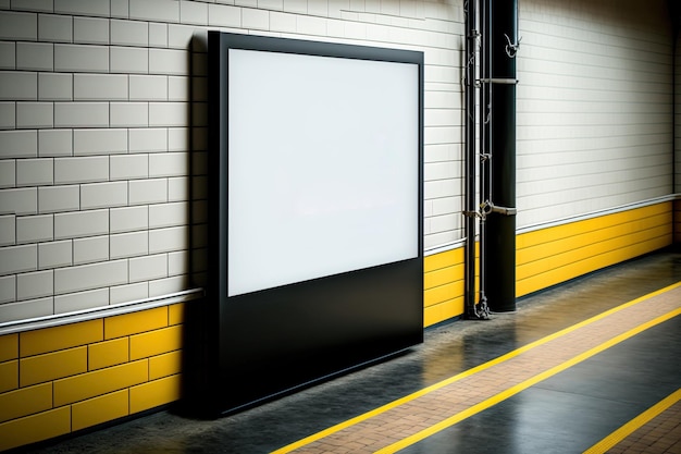 Mockup of a blank display wall in a train station