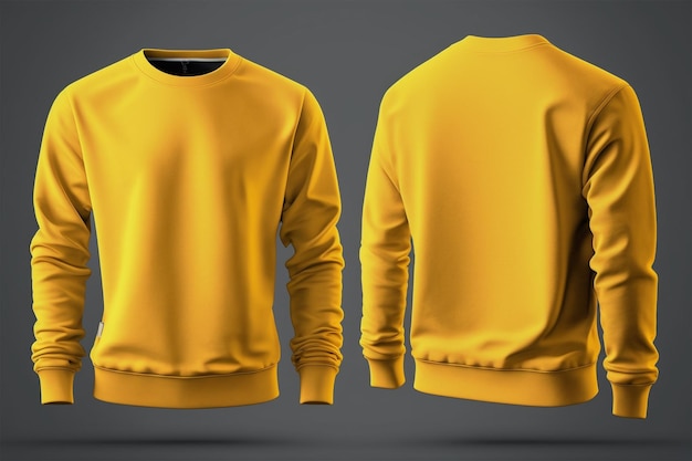 Mockup of a blank royal yellow sweatshirt front and back isolated on white background.