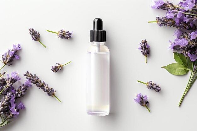 Mockup of Blank White Label on Essential Oil Plastic Dropper Bottle