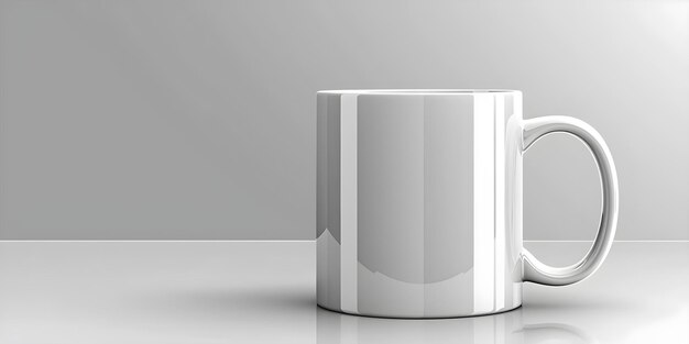 Photo mockup of a blank white mug in closeup view against a white background concept product photography mockup design minimalistic style white mug closeup shot