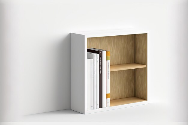 Mockup of a bookshelf with white blank pages Paper books stacked realistically Illustration with a white background and isolation