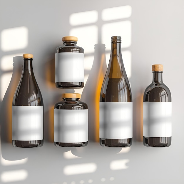 Photo mockup bottles with blank labels on a whit background