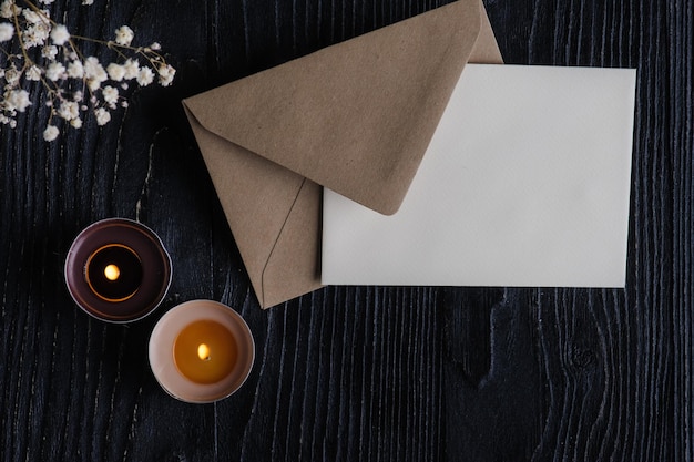 Mockup card with Craft envelope and candles