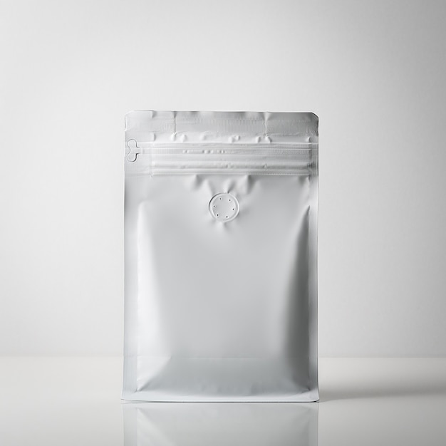 Mockup of a coffee bag on a gray background. Coffee gray package with zipper.