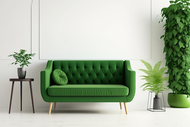 Mockup of a colorful living room wall with a green sofa plant and white wall