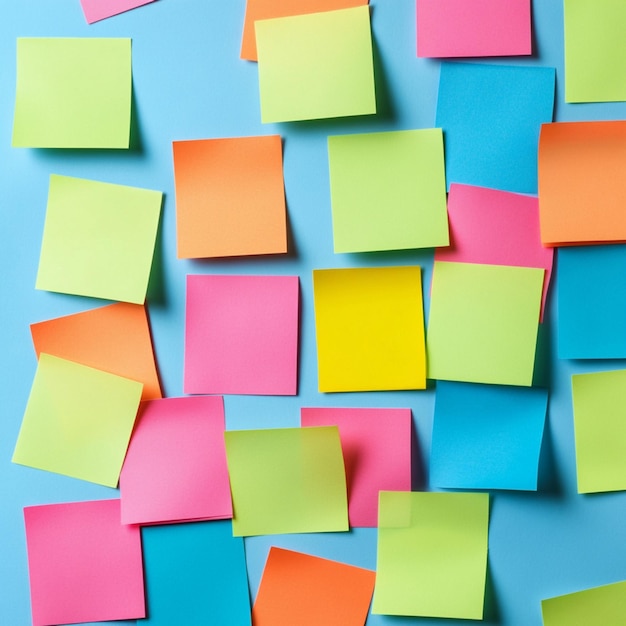 Mockup of colorful sticky notes designed for work memos reminders and business planning