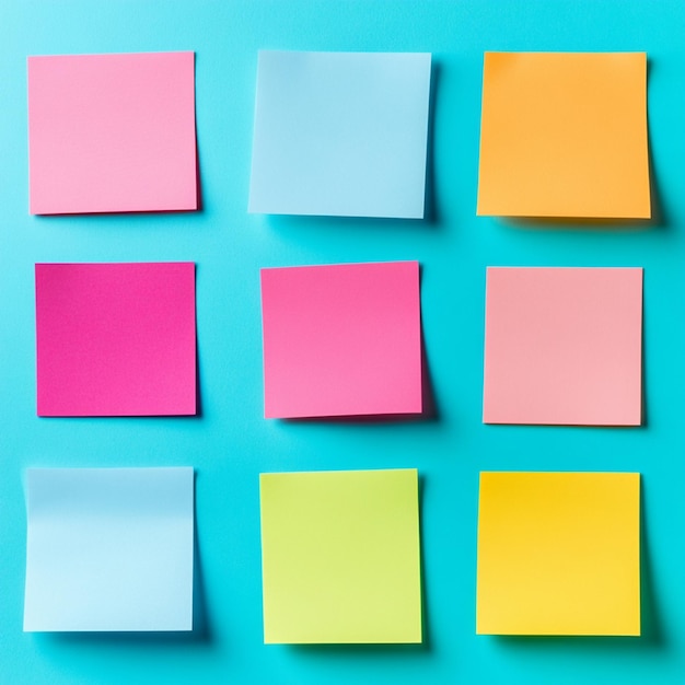 Mockup of colorful sticky notes designed for work memos reminders and business planning