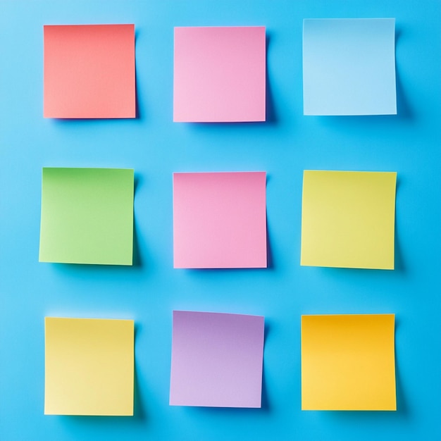 Mockup of colorful sticky notes designed for work memos reminders and business planning