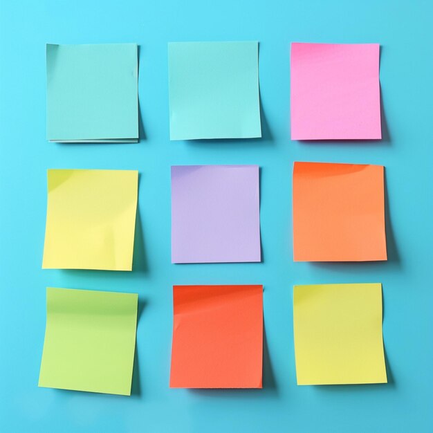 Mockup of colorful sticky notes designed for work memos reminders and business planning