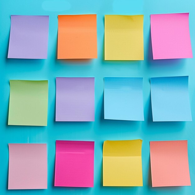 Photo mockup of colorful sticky notes designed for work memos reminders and business planning