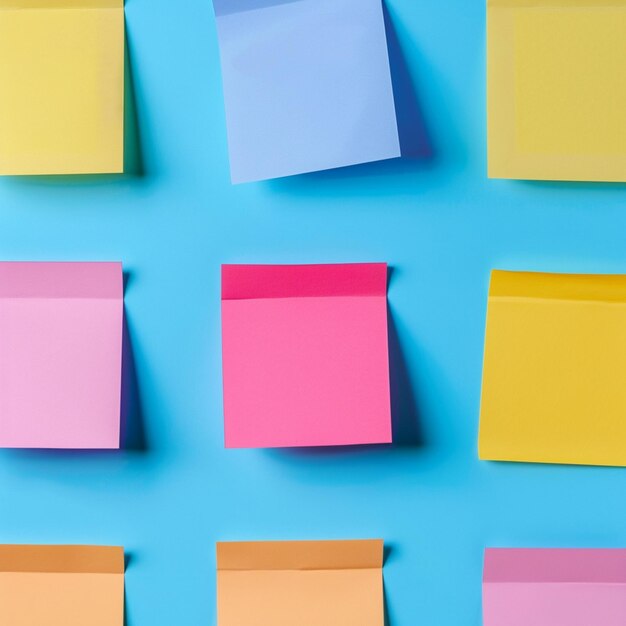 Photo mockup of colorful sticky notes designed for work memos reminders and business planning