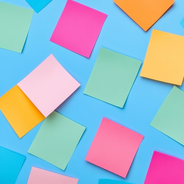 Photo mockup of colorful sticky notes designed for work memos reminders and business planning