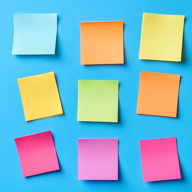 Mockup of colorful sticky notes designed for work memos reminders and business planning