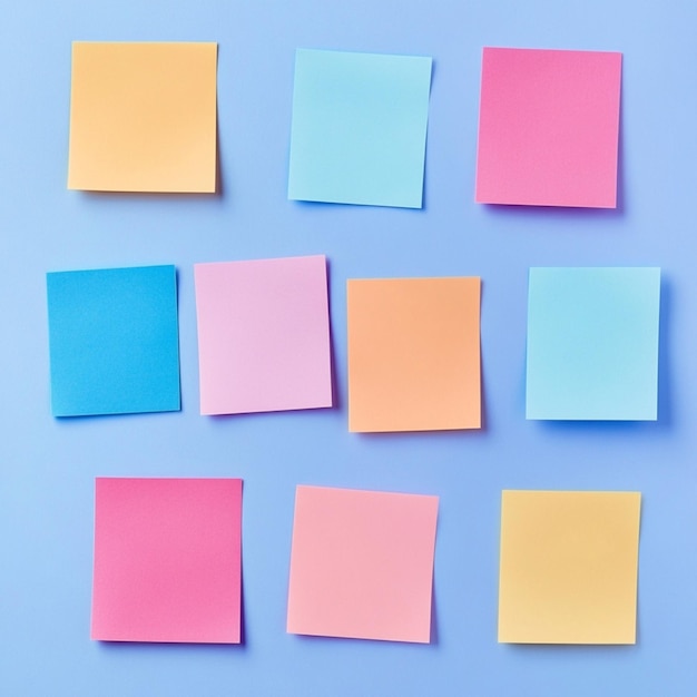 Mockup of colorful sticky notes designed for work memos reminders and business planning