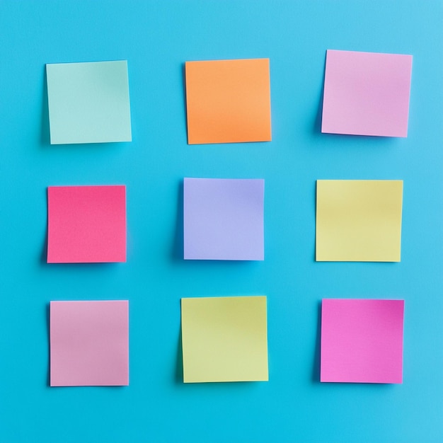 Photo mockup of colorful sticky notes designed for work memos reminders and business planning