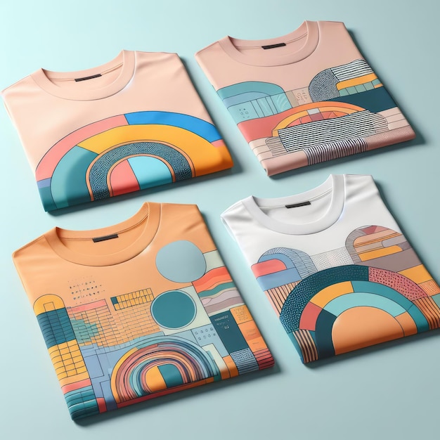 A mockup of a colorful tshirt with pastel color background