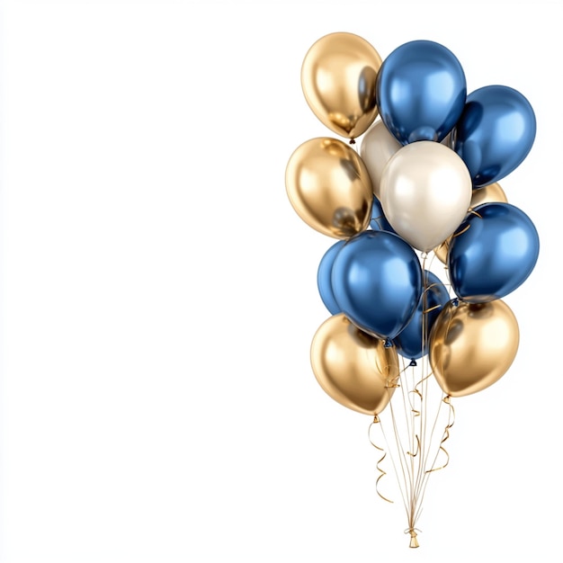 Mockup display of blue and gold balloons for birthday or festive greetings