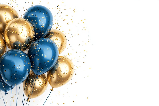 Photo mockup display of blue and gold balloons for birthday or festive greetings