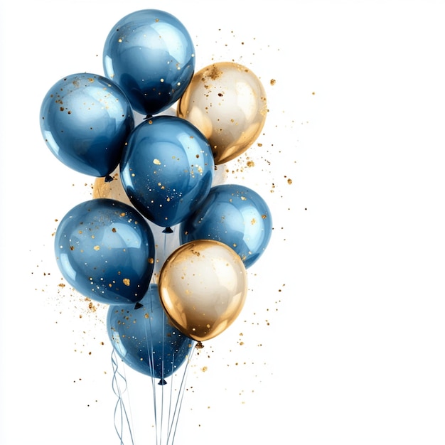 Mockup display of blue and gold balloons for birthday or festive greetings