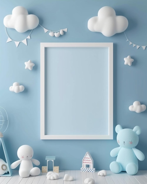 Photo mockup display of an empty photo frame in minimalistic design