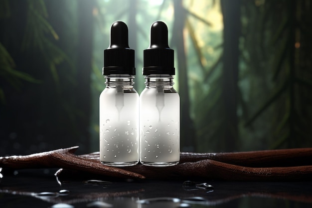 Mockup of elegant dropper bottle on the background of forest