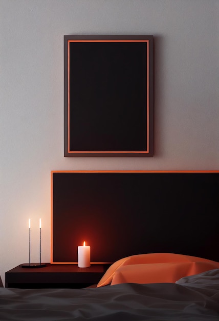 Mockup empty frame in dark elegant living room interior on empty dark wall background room minimalismmouldings and wooden floor 3d render illustration mock up