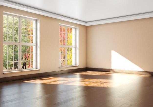 Mockup empty interior with large Windows