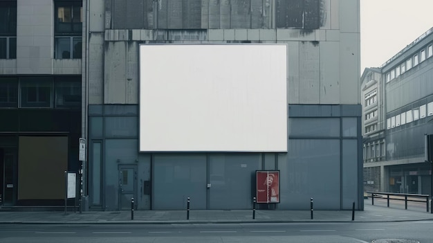 Photo mockup empty square banner on building facade on the street