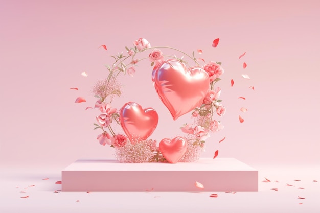 mockup featuring heart product showcase 3D rendered Valentines Day podium