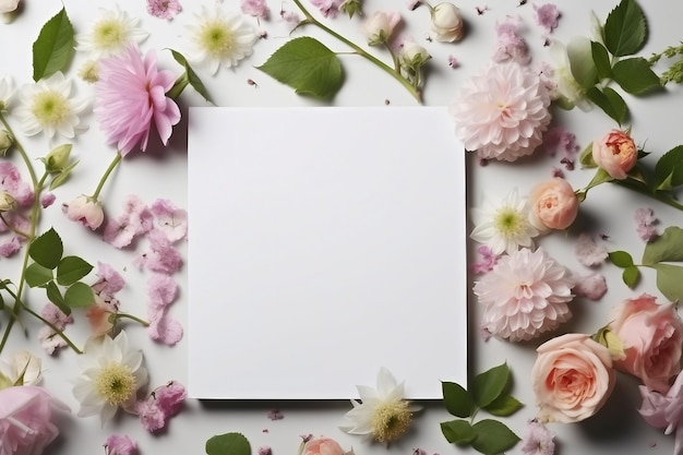 mockup of flowers with empty white notebook generative ai