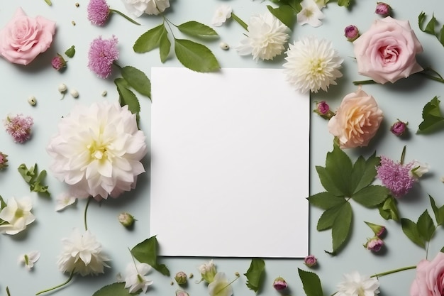 mockup of flowers with empty white notebook generative ai