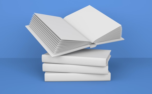 Mockup of a flying book on a stack of books hardcover template d rendering open book mock up