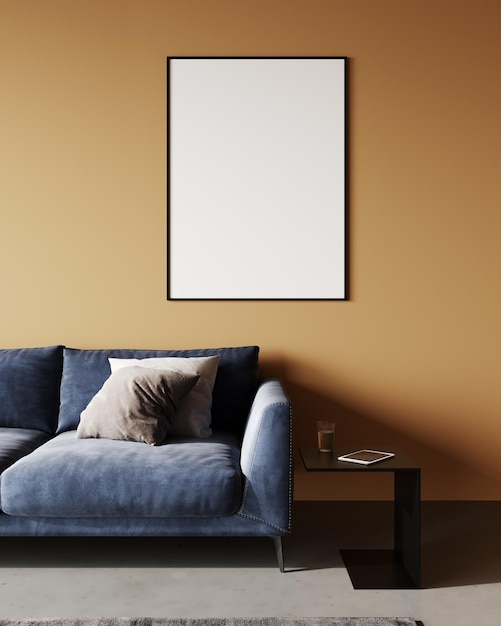 Mockup frame in bright home interior background 3d render