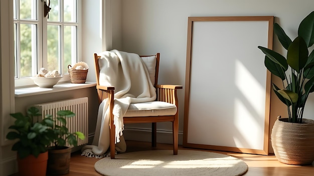 Mockup frame in farmhouse room interior background