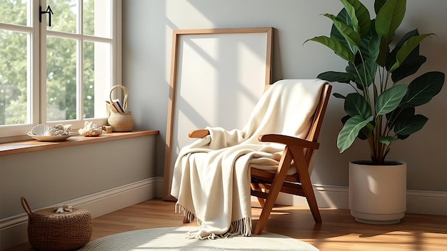 Mockup frame in farmhouse room interior background