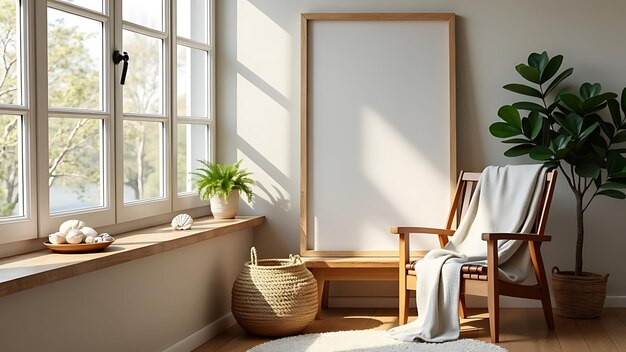 Mockup frame in farmhouse room interior background