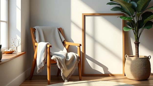 Mockup frame in farmhouse room interior background