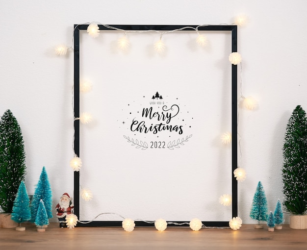 Mockup frame on table design for decoration Christmas day