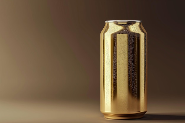 Mockup of a golden metal can with water goras on a colored background