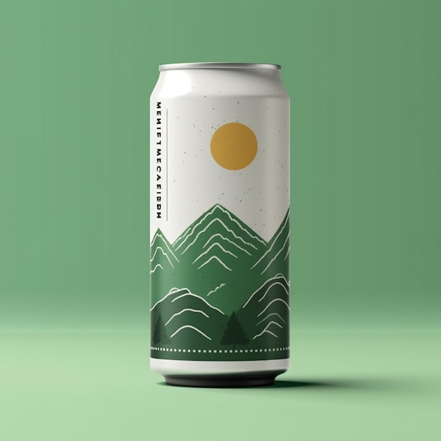 Mockup of a green metal soda can on a green background