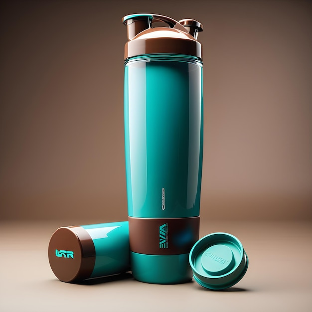 Photo mockup of a green sports water bottle with a cap 3d rendering