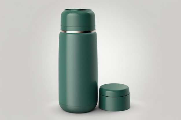 Mockup of a green stainless steel thermos on a white background